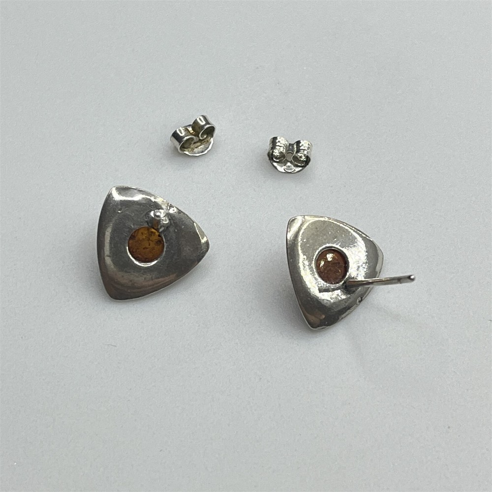 Multi Geometrical Shaped Textured Amber Sterling Silver Stud Earrings
