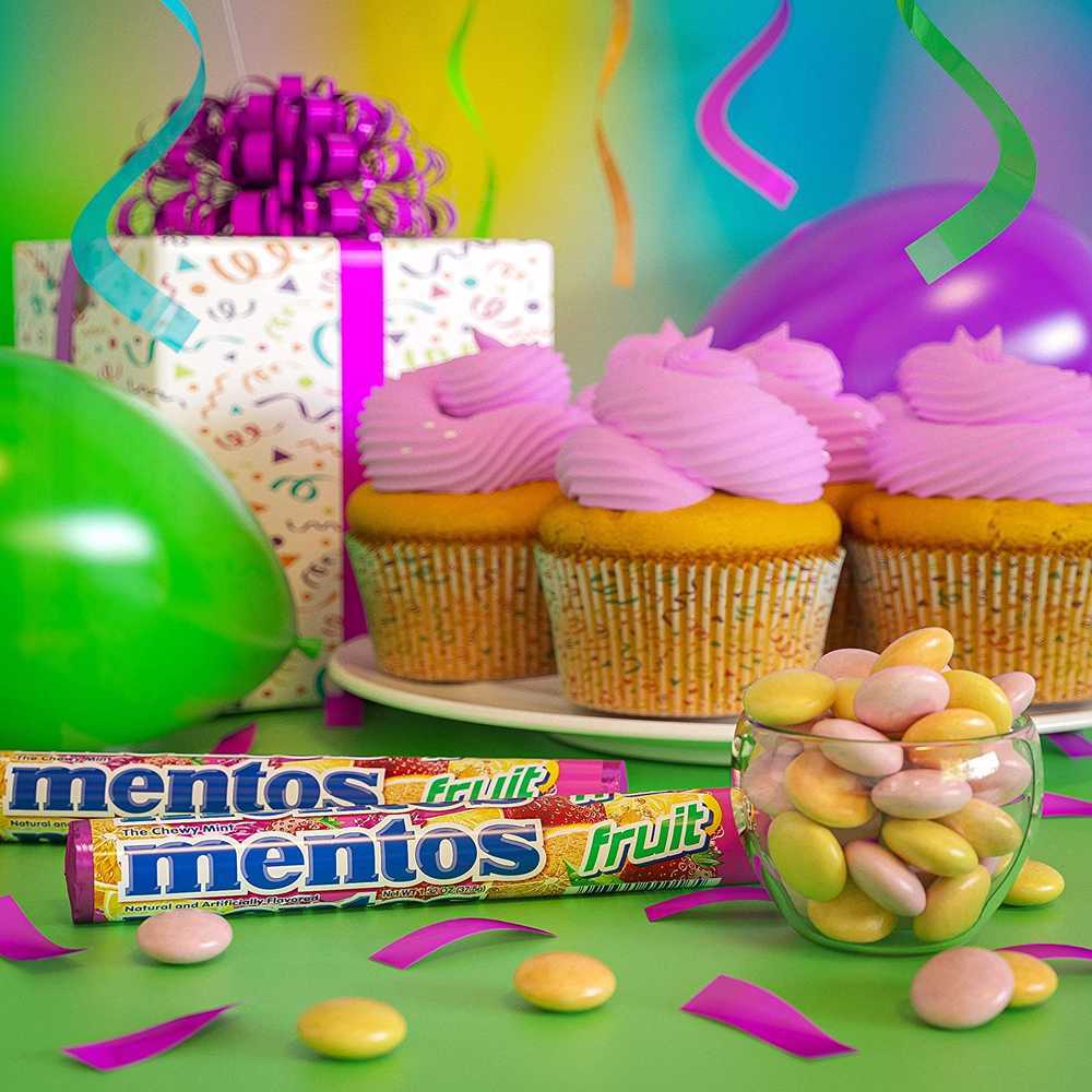 Mentos Chewy Candy Roll, Fruit, 1.32 Oz, 6 Count