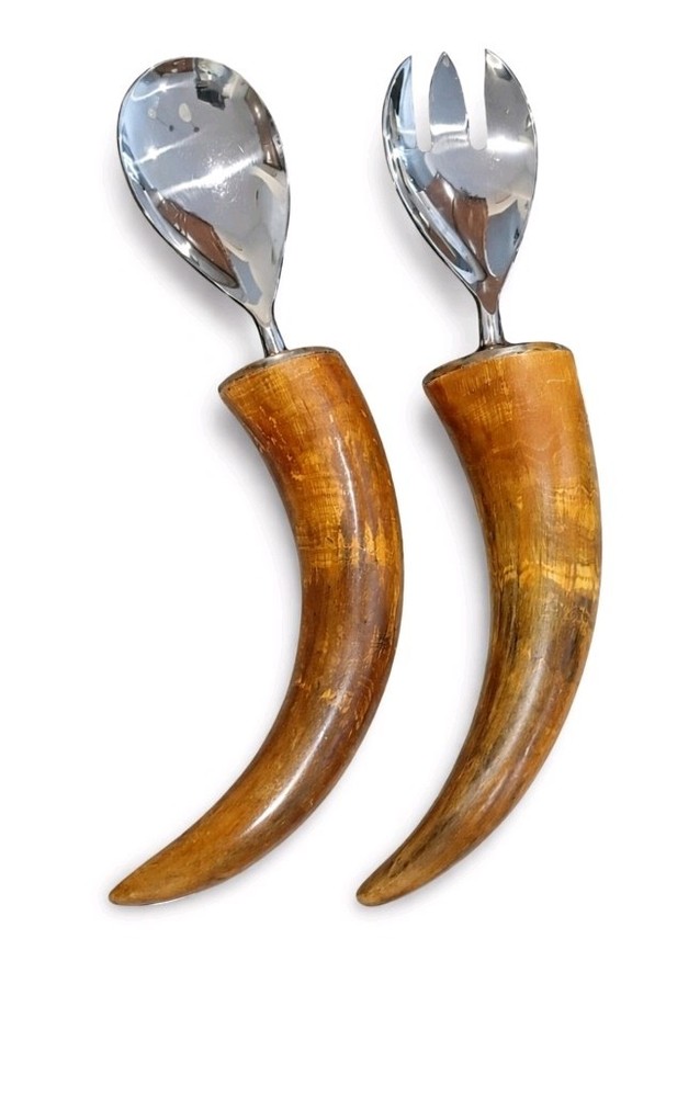 Natural Horn Salad Server Set- Interlude Home-original box