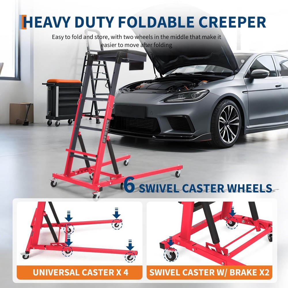 Automotive Topside Creeper 400LBS Adjustable Height Movable w/6 Wheels,Workshop