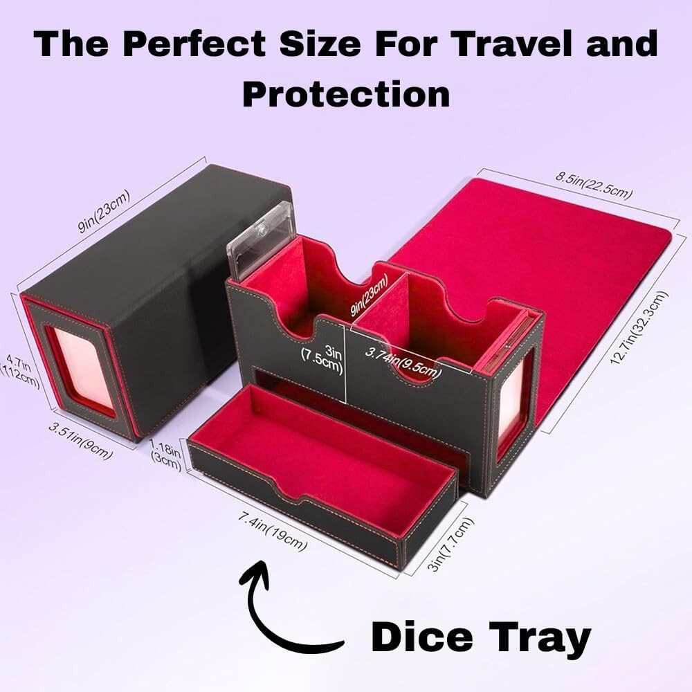 Card Deck Box, MTG Commander Card Deck Box, 2 Commander Display, Fits 200 Double