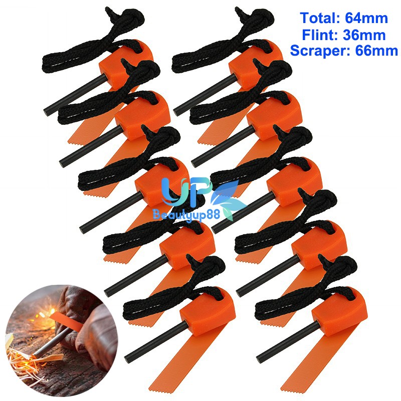 10pcs Flint Fire Starter Magnesium Rod Scraper Emergency Survival Kits Lighter