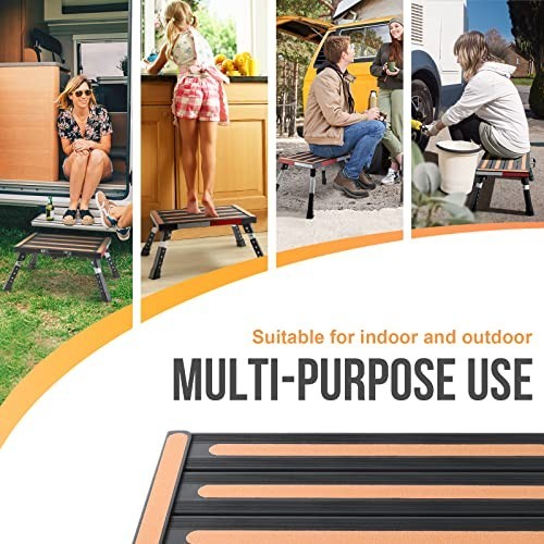 Height Adjustable RV Steps - Folding Platform Step Stool, Anti-Slip Surface, 100
