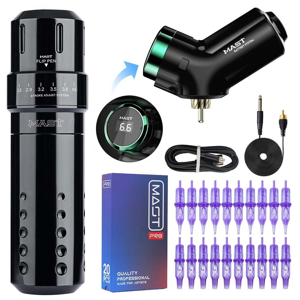 Mast Flip Wireless Rotary Tattoo Pen Adjustable Six Stroke Machine Battery Kit