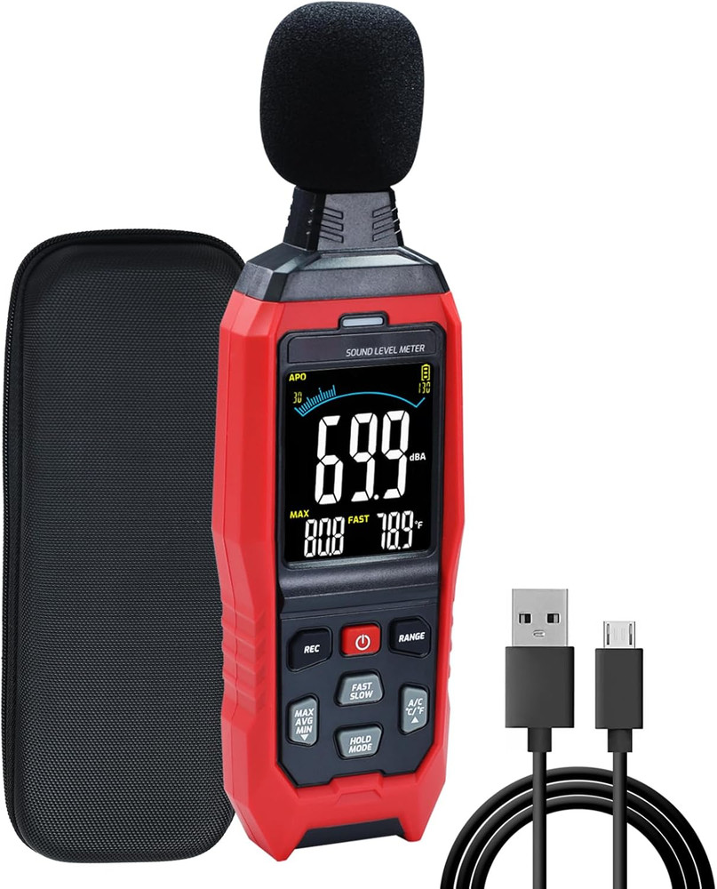Portable Decibel Meter with Data Logging, Visual Alarm & Temperature Display
