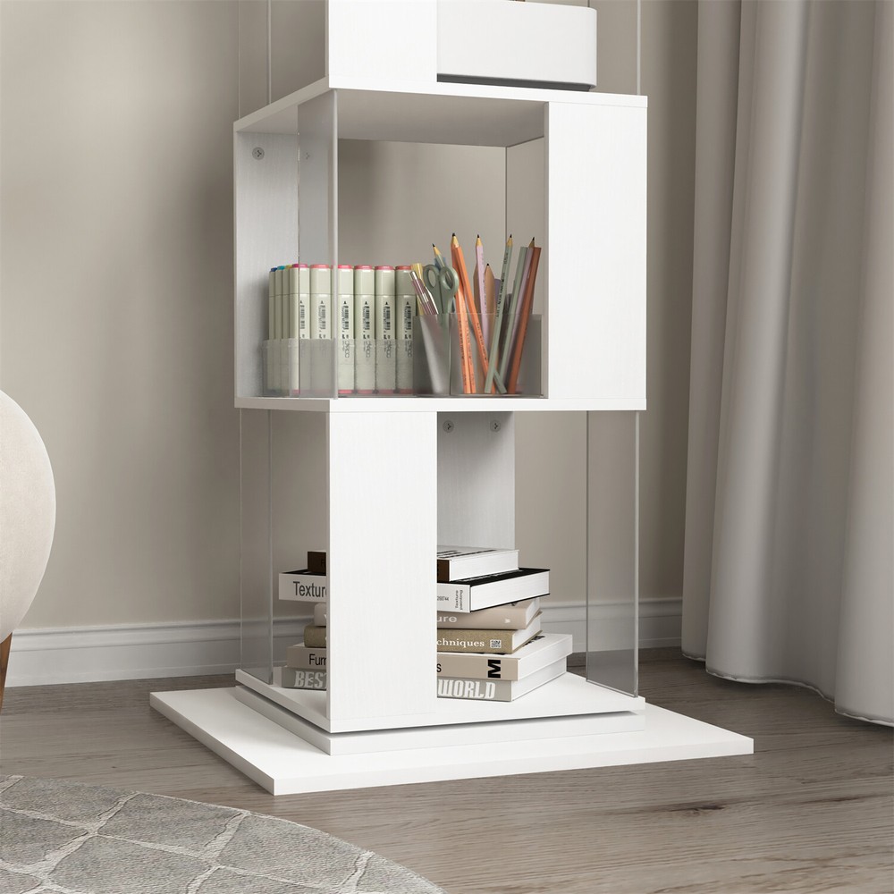 5-Tier Rotating Bookshelf Floor Rack Freestanding Bookcase Storage Display Rack