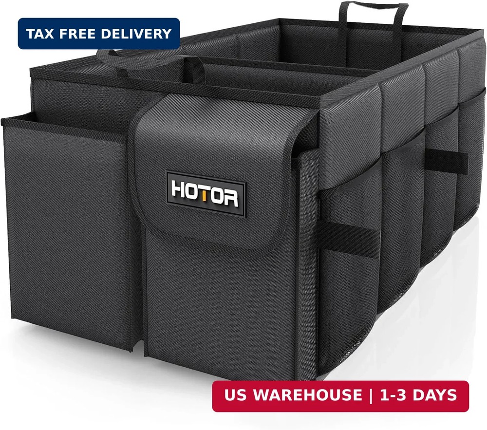 Car Trunk Organizer Foldable SUV Sedan Storage 2 Compartments Black
