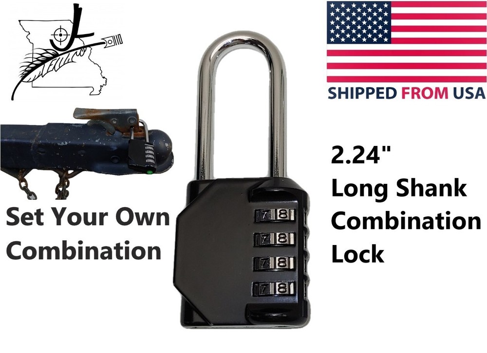Trailer Hitch Coupler Lock Resettable Combination Padlock 2.24" Long Shackle Bla