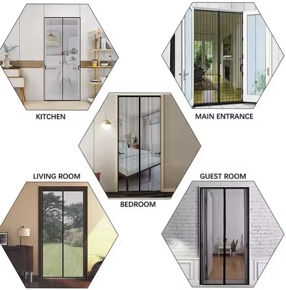 Magnetic Screen Door Curtain Black Polyester 100x210cm Adjustable