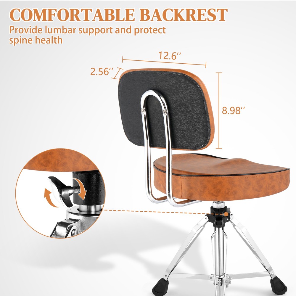 Drum Throne with Backrest, Heavy Duty Drum Stool Adjustable Height ,Drumstick