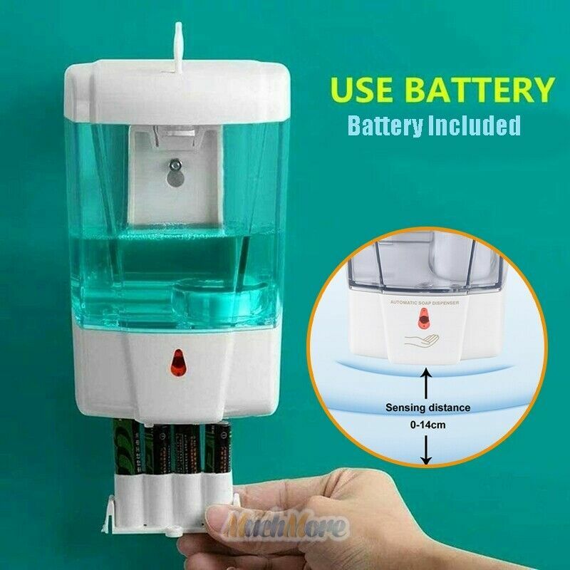 2x Automatic Liquid Soap Dispenser 700ML IR Sensor Wall Mount Gel/Soap Container