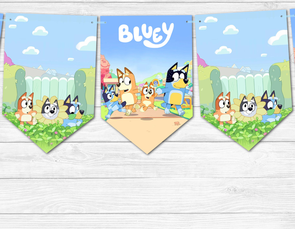 Personalised Bluey & Bingo Character Bunting Decoration