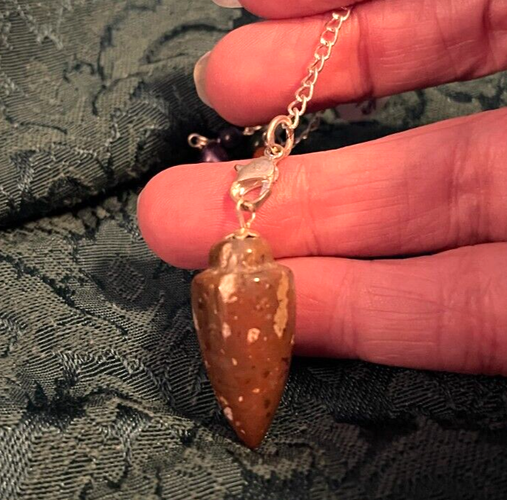 Pendulum - Red Jasper with 7 Chakra Beaded Chain and Storage Pouch