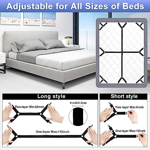 Bed Sheet Straps Fitted Bed Sheet Fasteners Clips Adjustable 6 Pack Black