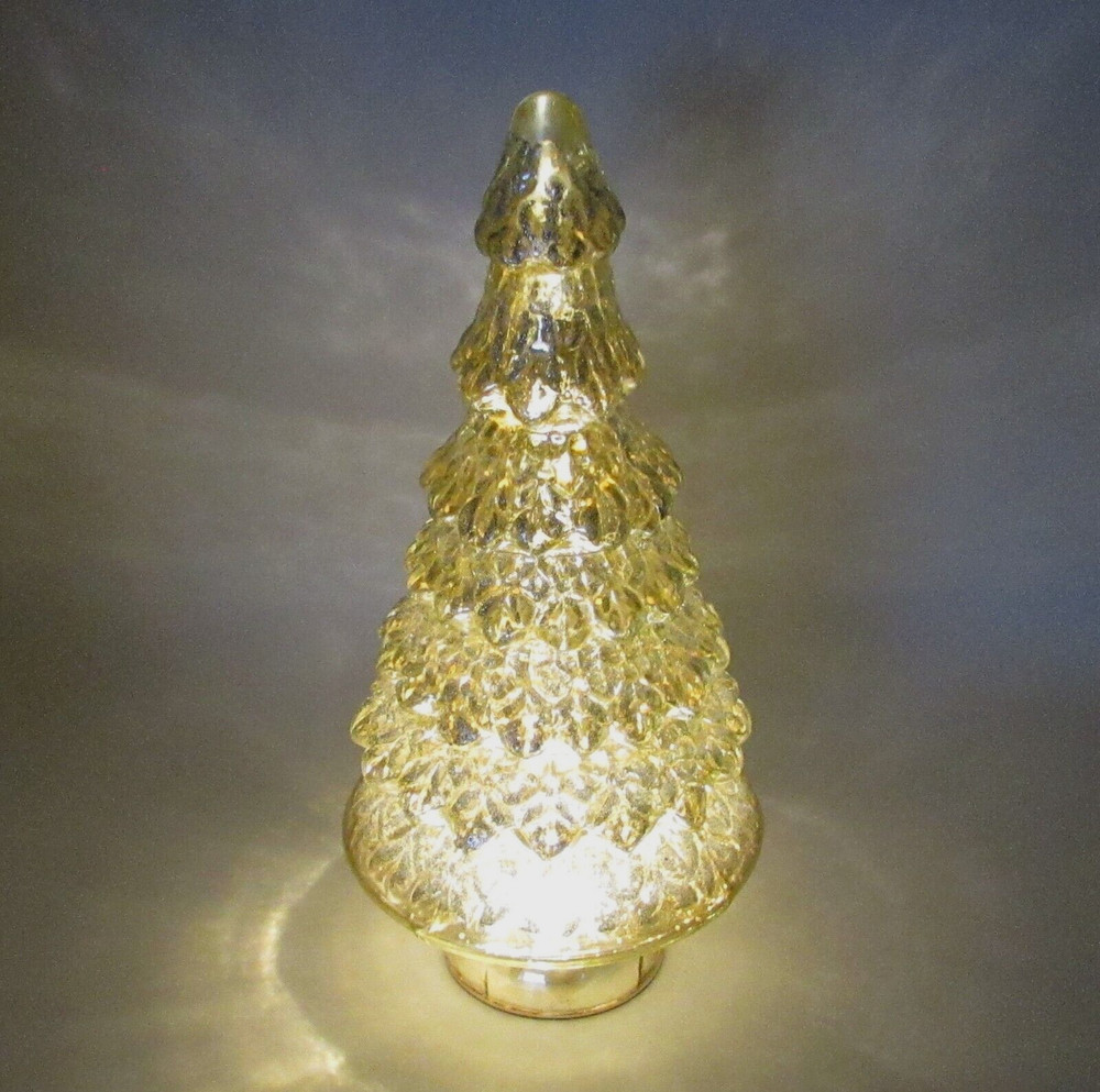 SILVER GLITTERED GLASS TREE LED LIGHTED CHRISTMAS DECOR NEW