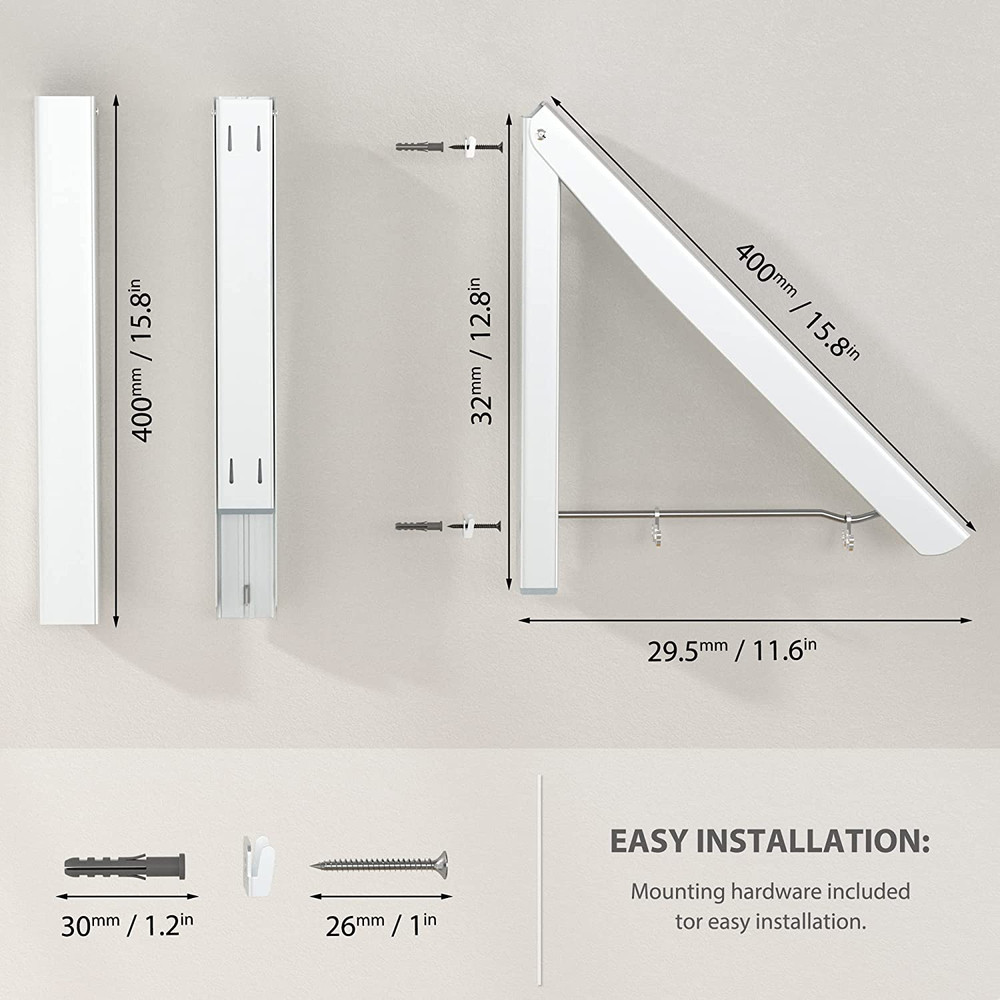 Single Retractable Clothes Drying Rack, Wall Mounted Foldable Laundry Hanger for