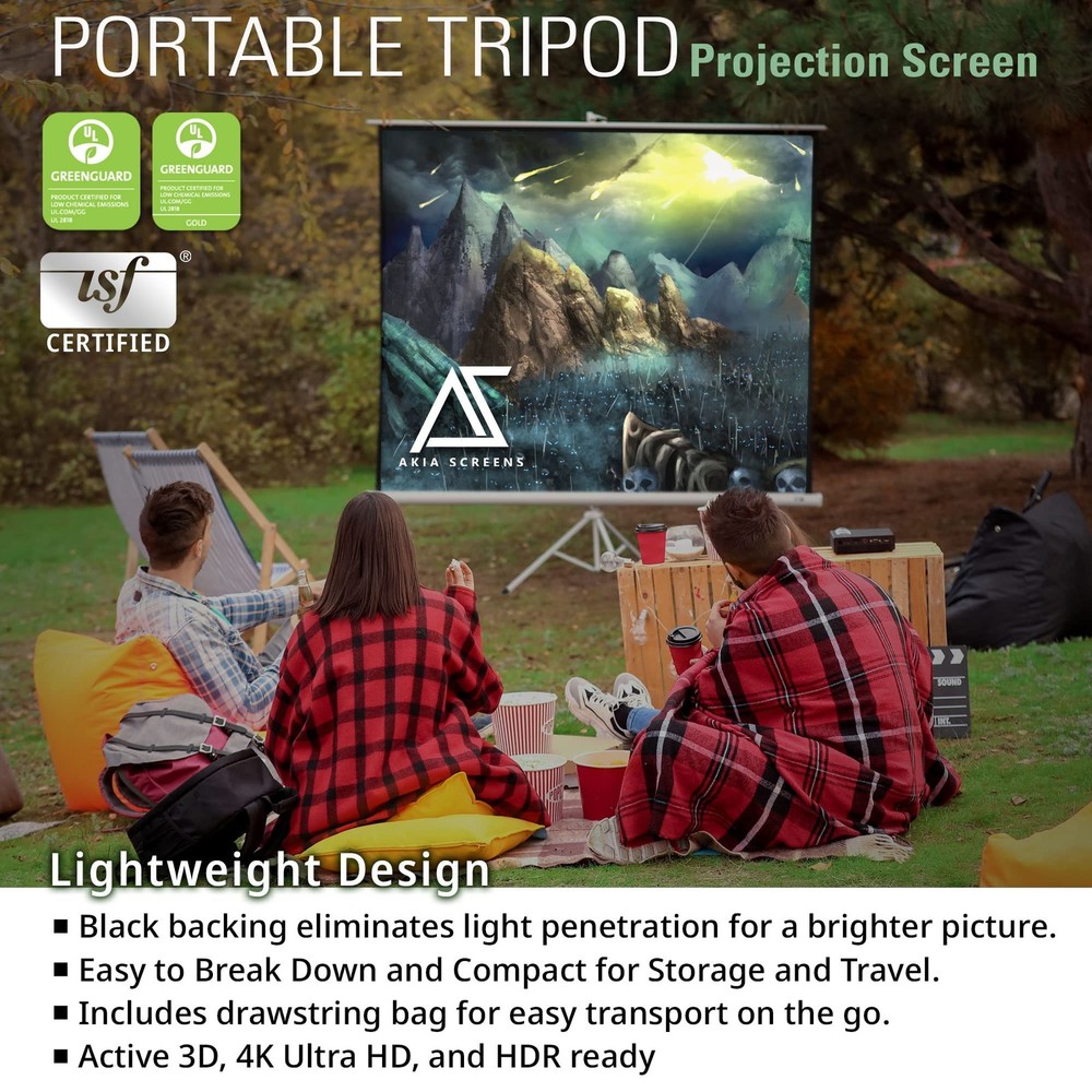 100 Inch Projector Screen with Stand, 4:3 HD, Tripod Pull-Up Portable Screen,...