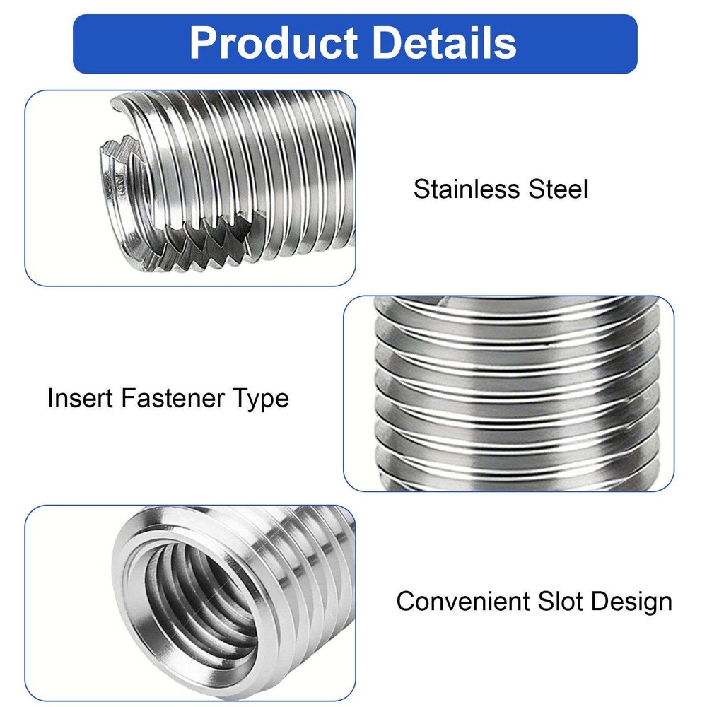 50PCS Self-Tapping Thread Inserts Set M3 to M16 Stainless Steel For Workshop Use