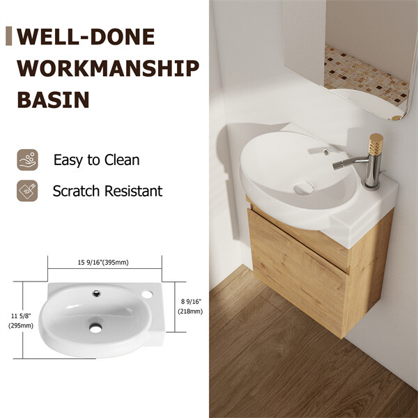 16'' Bathroom Vanity with Ceramic Sink Combo Wall Mounted Small Cabinet