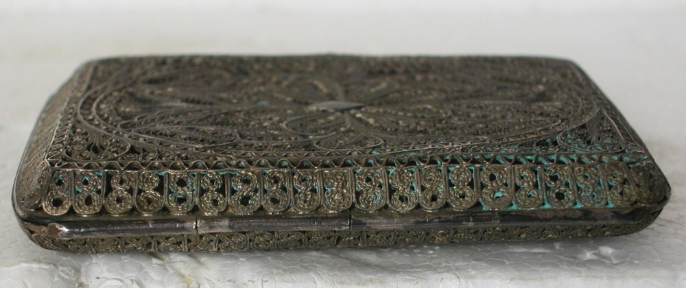 Antique Silver Hand Made Filigree Cigarette Case Box
