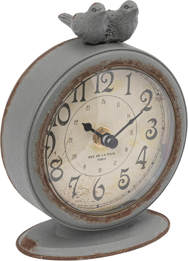 Grey Pewter Mantel Clock with Birds