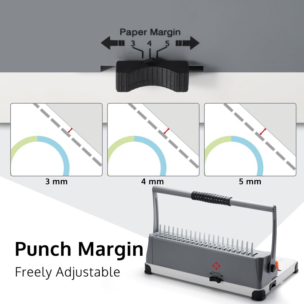 Binding Machine, 21-Hole 450 Sheets Paper Comb Binding Machine for Letter Siz...