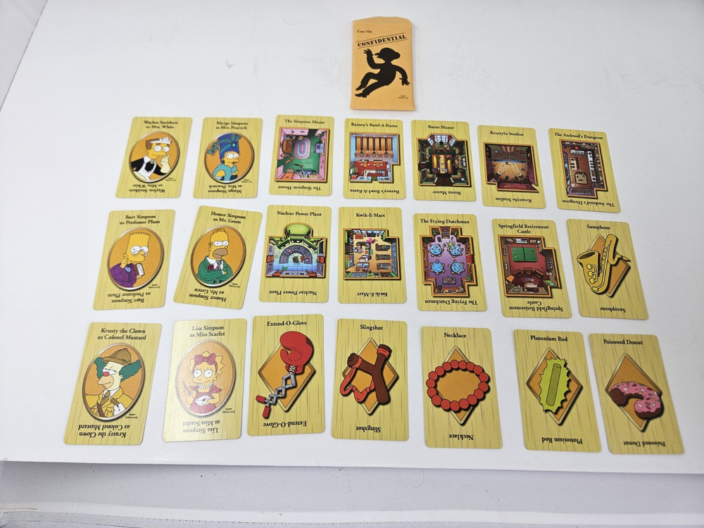 The Simpsons CLUE Board Game Replacement 21 Cards with Envelope