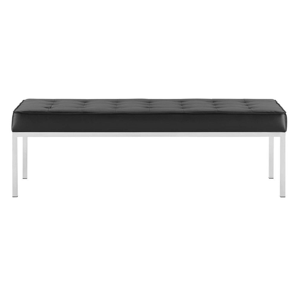Modway Loft Tufted Vegan Leather Upholstered Accent Bench in Silver Black
