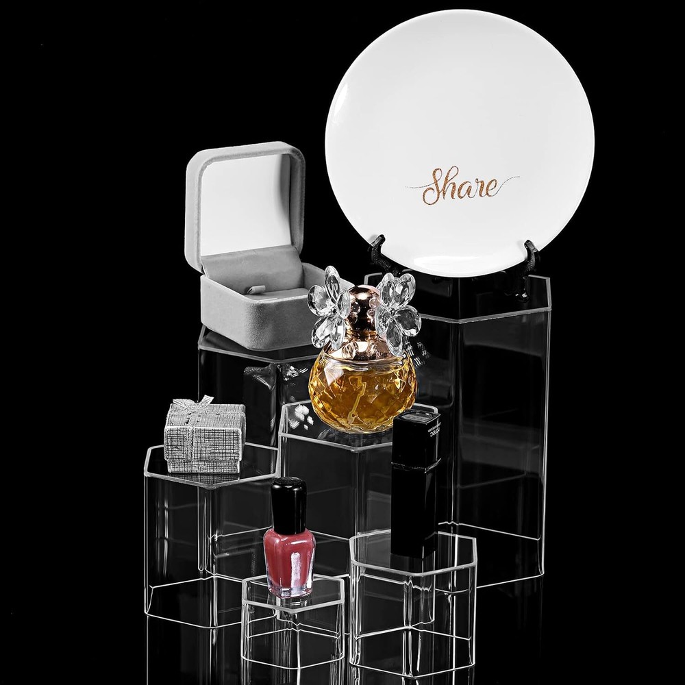 Hexagonal Jewelry Display Risers Riser Stands Acrylic Clear