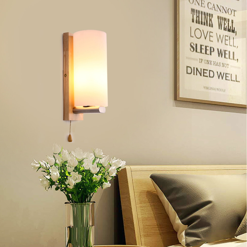 Ashtree Wood Glass Wall Lamp Hallway Wall Light Pull Switch Loft Retro 5~10㎡