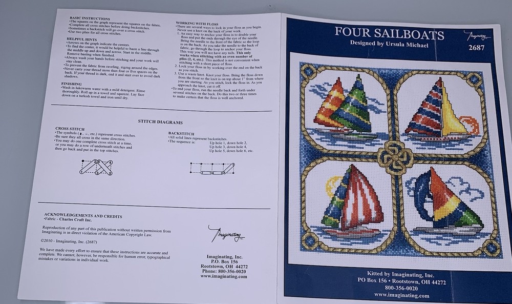 Imaginations Four Sailboats Finished Cross Stitch Includes Pattern Nautical 2687