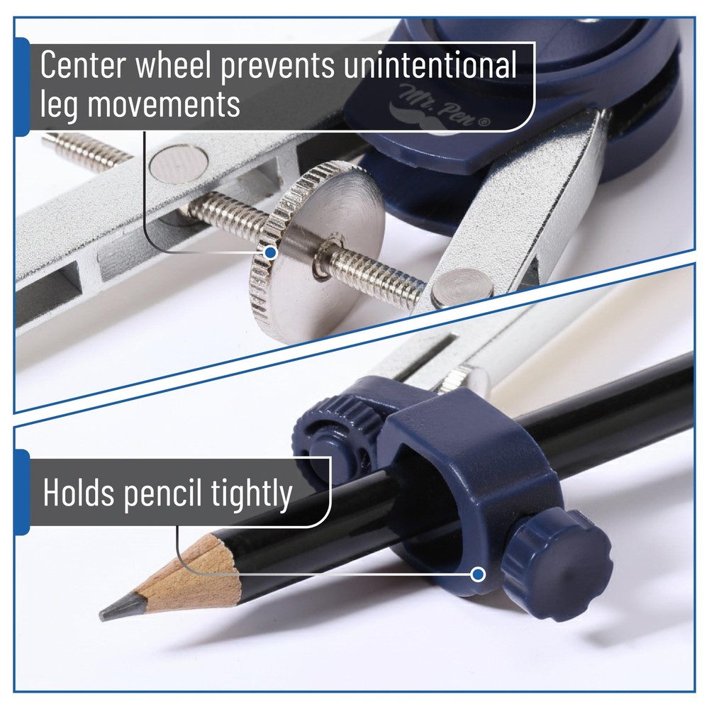 Mr. Pen- Compass for Geometry, with Pencil, Drawing Silver