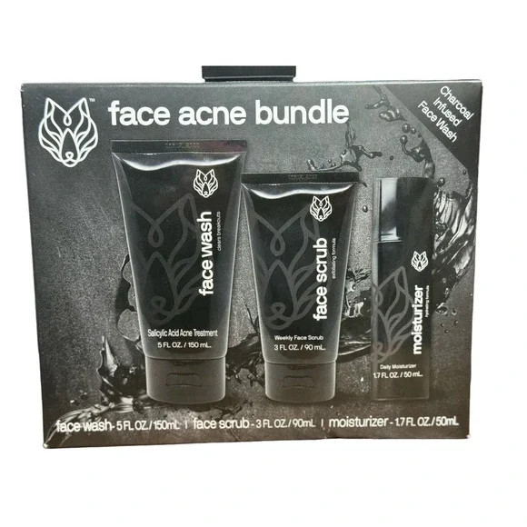 BLACK WOLF Face Acne Bundle Charcoal Infused Face Wash, Scrub, Moisturizer
