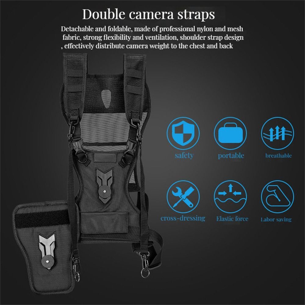 Dual 2 Camera Carrying Chest Harness System Vest Quick Strap with Side Holster