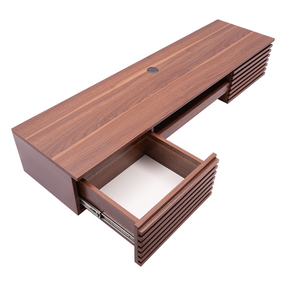 Brown/Black Wall-Mounted PC Table Floating Computer Desk W/ 2 Drawer 120lbs Load