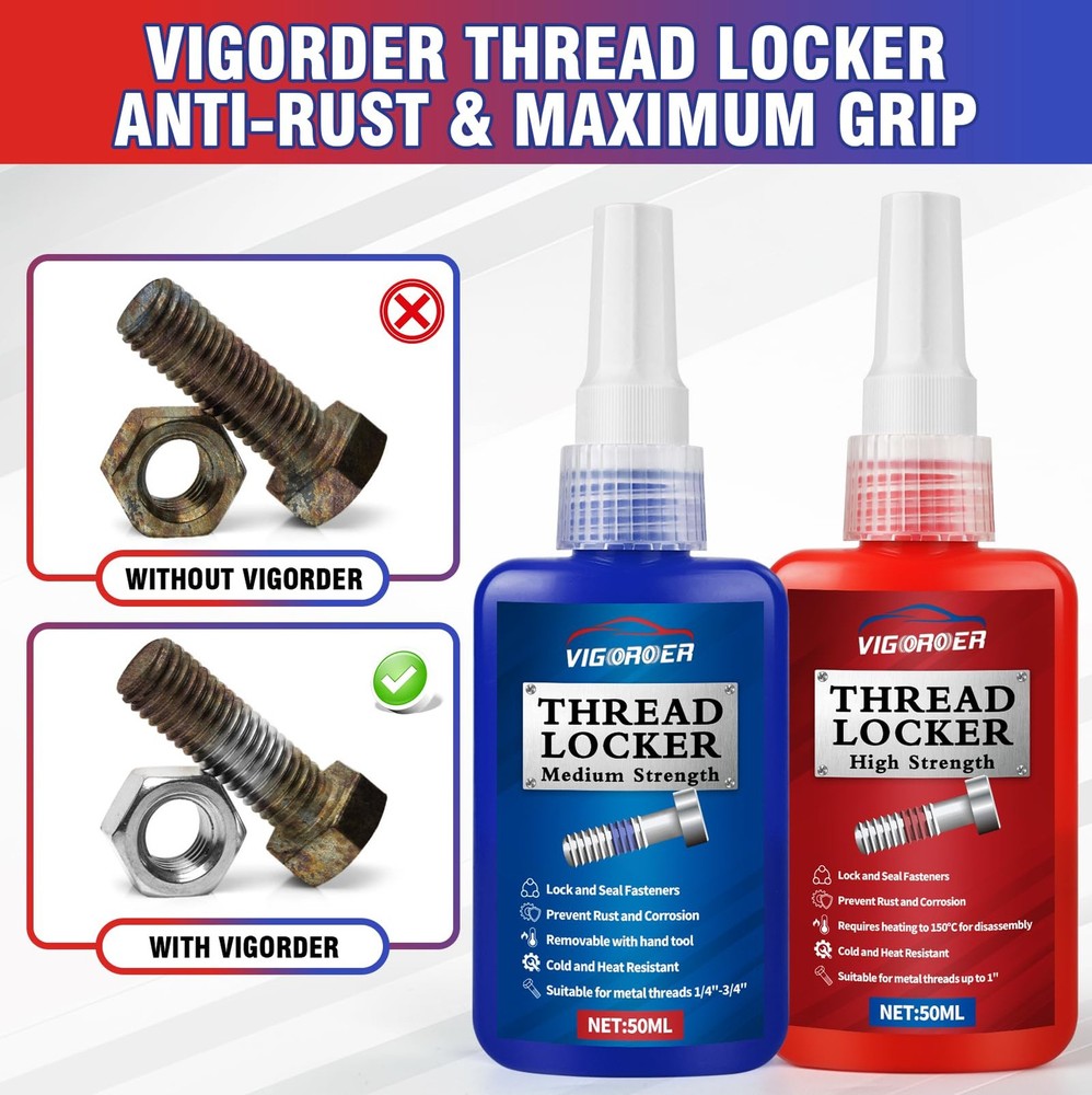 Thread Lock Medium and High Strength, Thread Locker for Nuts, Bolts, Fasteners