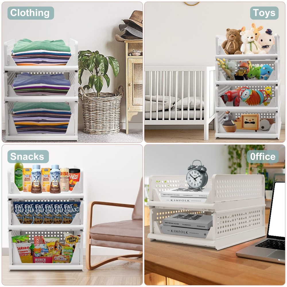 5 Pack Stackable Foldable Storage Baskets - Folding Storage Bins, Multifuncti...