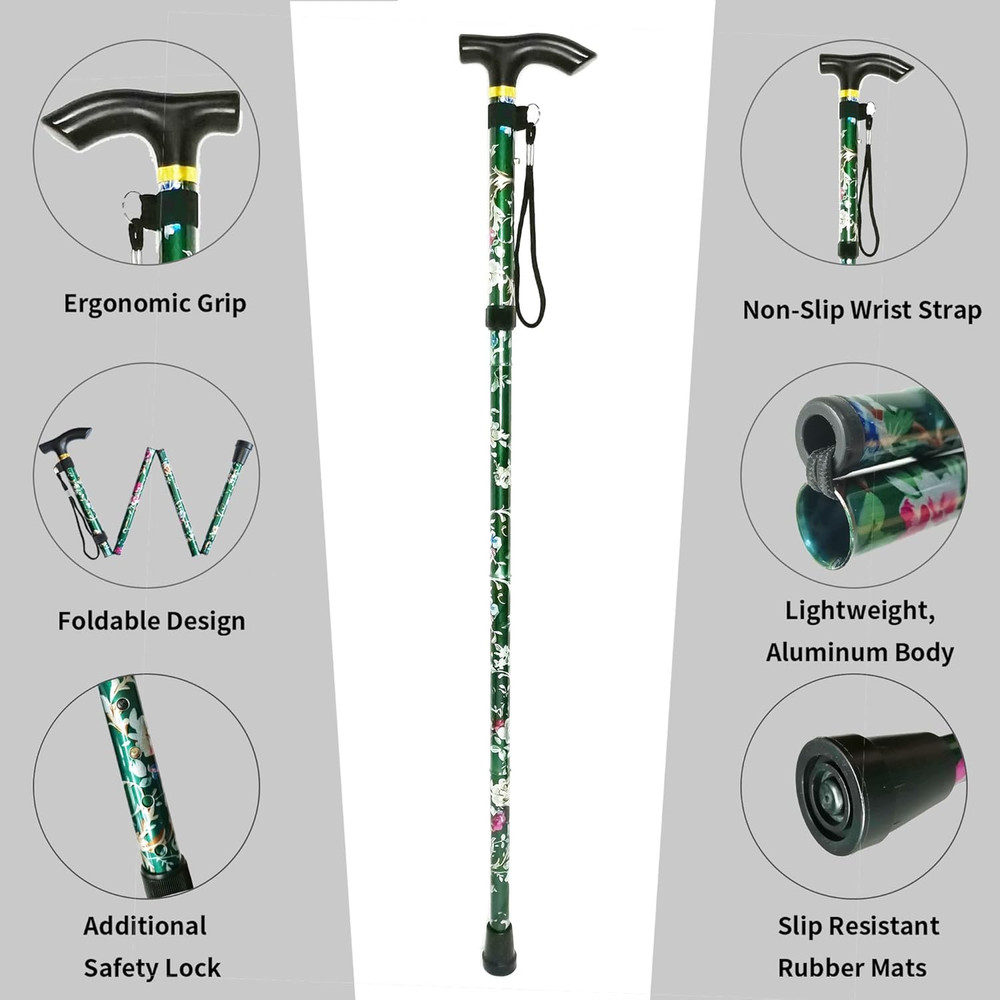 Folding Cane, 5-Level Adjustable Height Lightweight Portable Foldable Walking Ca