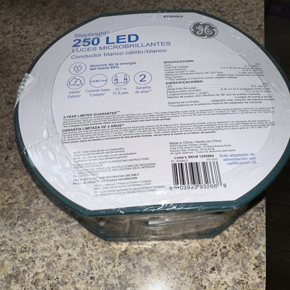 GE StayBright 250 51.8’ Warm White Microbright LED Christmas String Lights