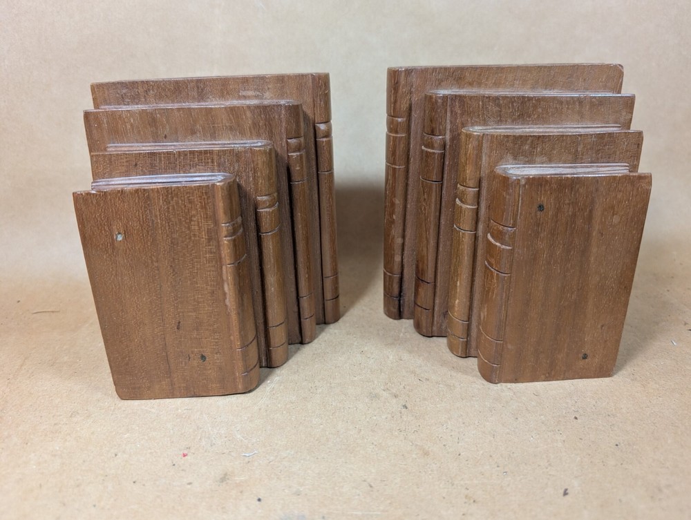 vintage wooden book shaped bookends