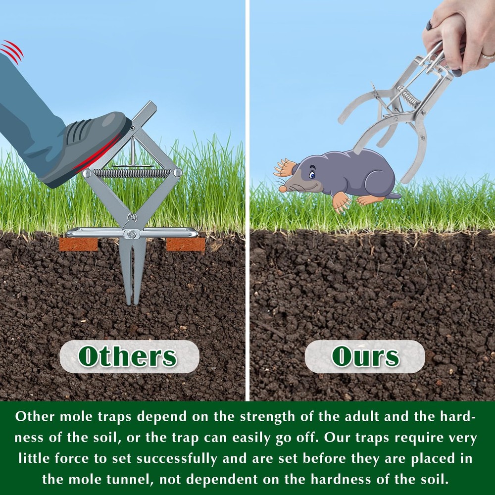 4 Pack Mole Traps That Kill Best, Mole Trap Easy to Set, Galvanized Steel