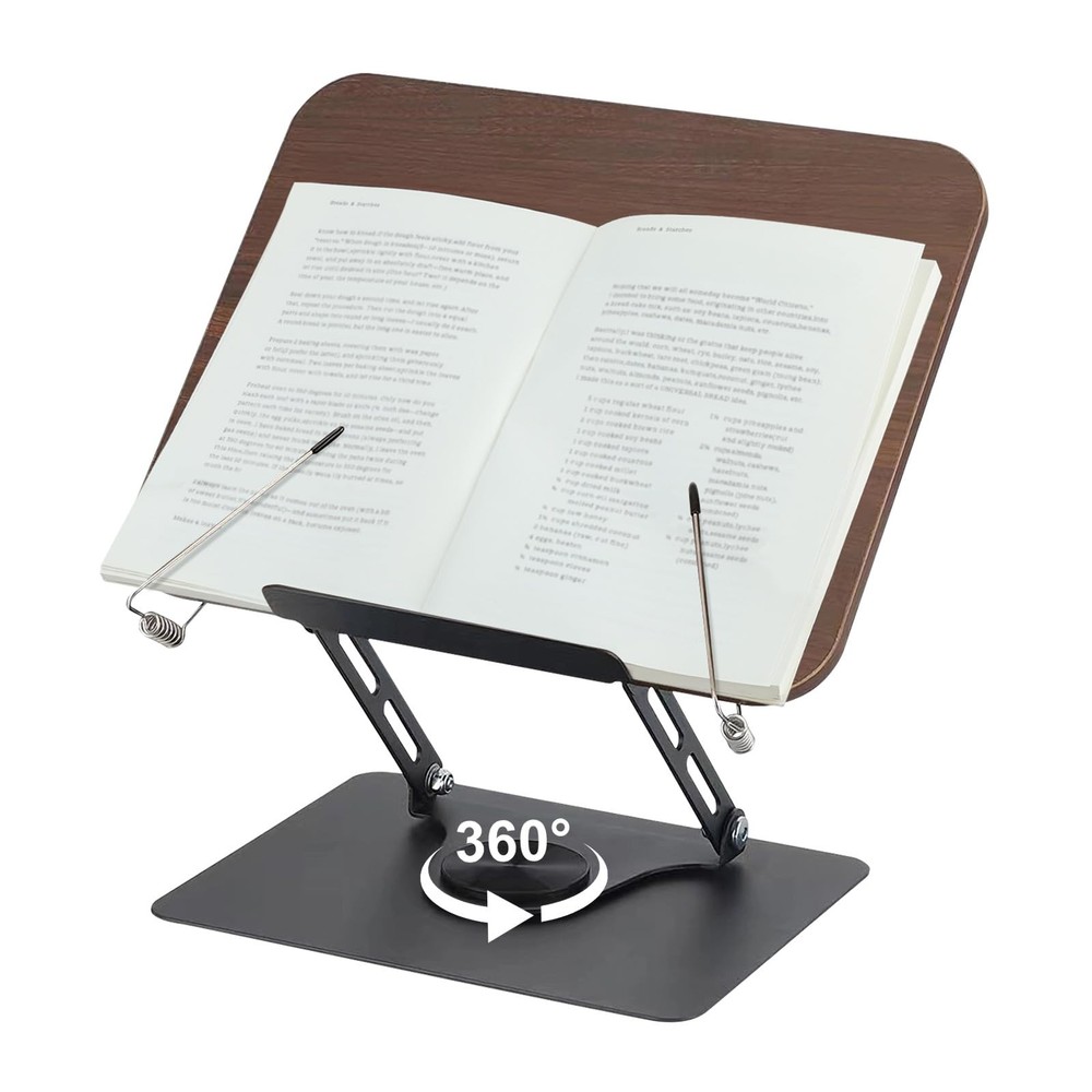 Book Stand Reading Foldable Textbook 360 Swivel Base Elastic Page Clips