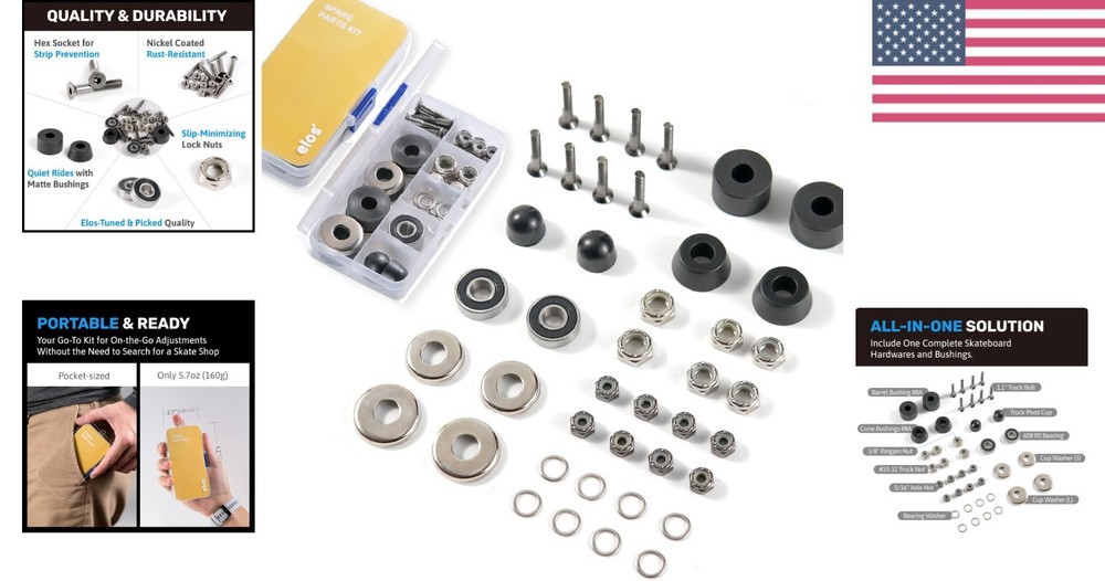 Customizable Skateboard Maintenance Kit with Essential Bolt & Bearing Components