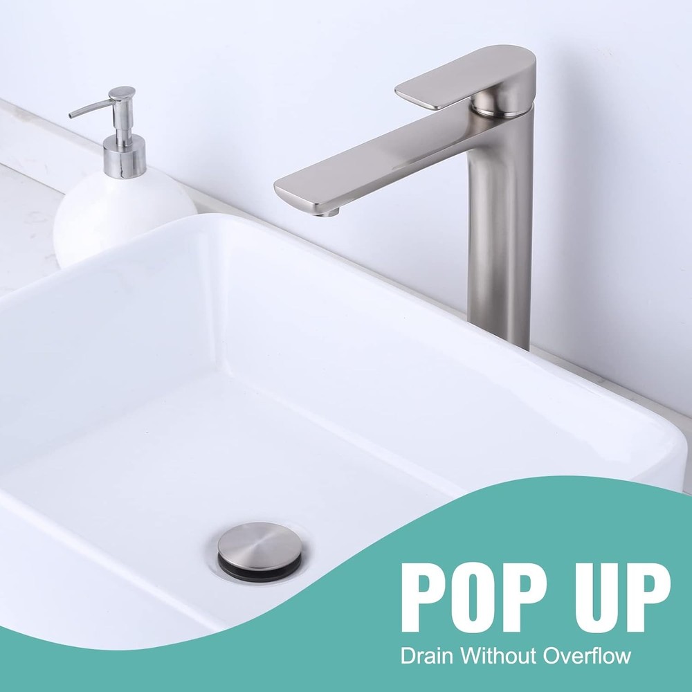 Bathroom Sink Drain Without Overflow, ARCORA Brushed Nickel