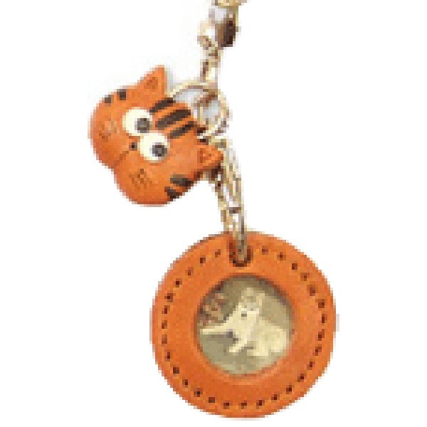 Cat Japanese Leather Cellularphone Charm Picture Frame Round