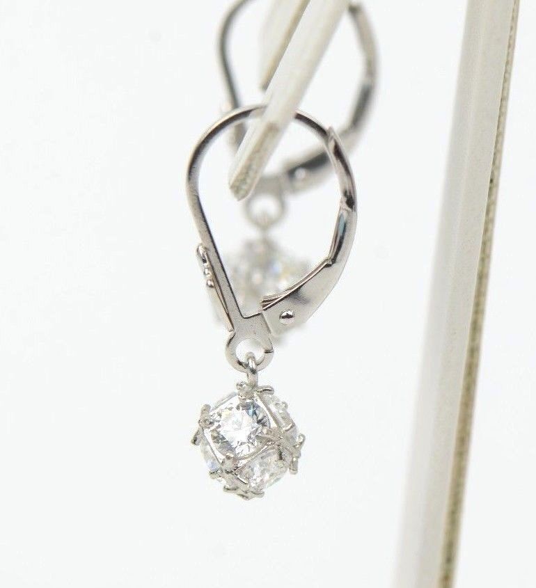925 Sterling Silver Womens CZ Ball Dangle Earrings