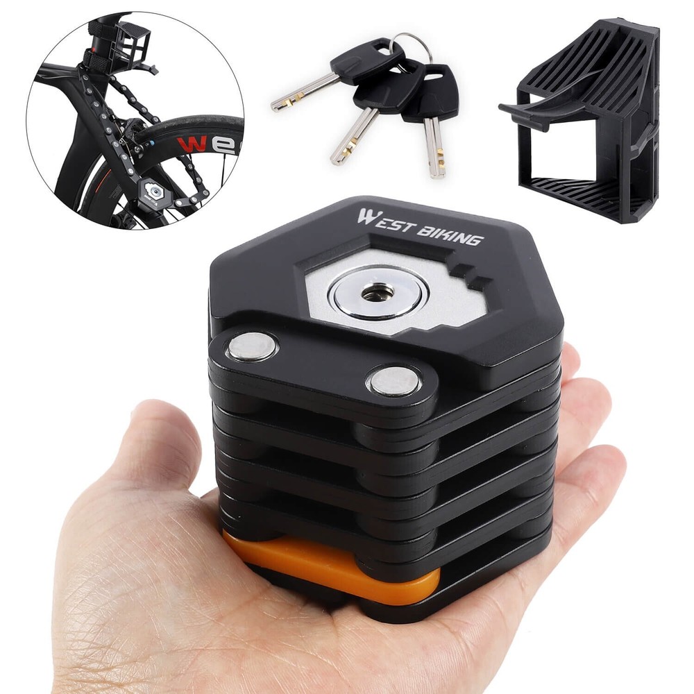 WEST BIKING Mini Foldable Bike Chain Lock Bicycle Security Lock With 3 Keys