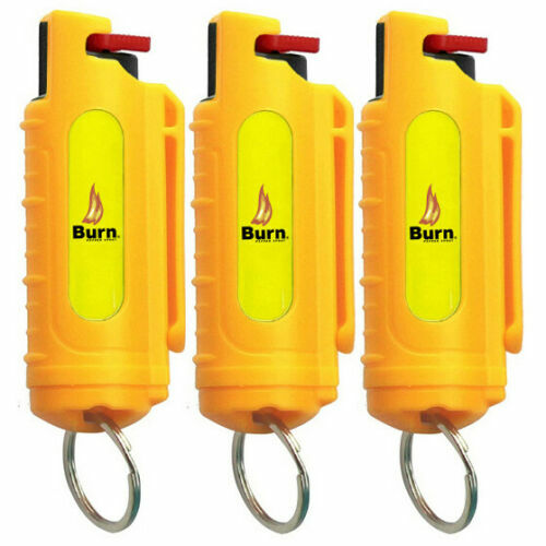 3 PACK BURN Pepper Spray Self Defense Keychain Yellow Security Case Molded
