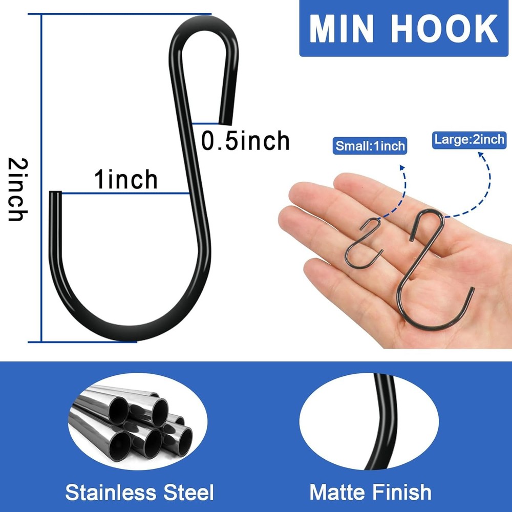 2 Inch Small S Hooks for Hanging, Heavy Duty Black S 2 30 Pack,
