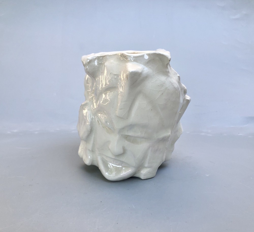 Grotesque White Studio Pottery Doll Face Small Planter Pot